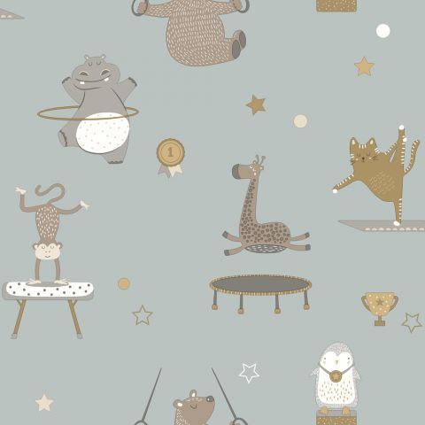 Dutch Wallcoverings - Animal Gymnastics Bleu 13242