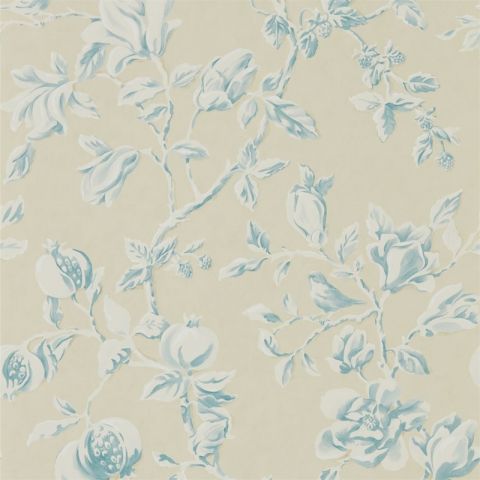 Sanderson Woodland Walk - Magnolia & Pomegranate Parchment/Sky Blue 215725