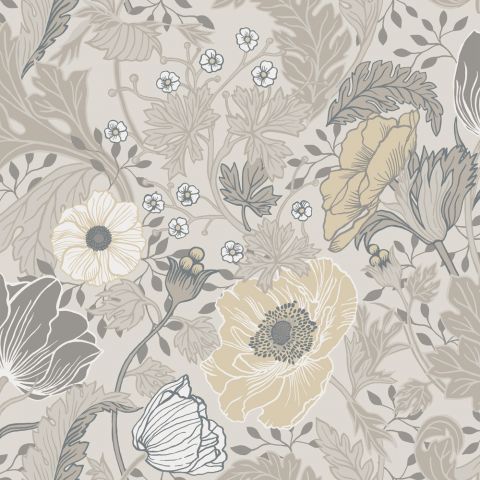 Dutch Wallcoverings First Class - Midbec Fågelsång - Anemone Grey 34033