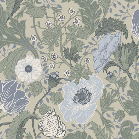 Dutch Wallcoverings First Class - Midbec Fågelsång - Anemone Blue 34035