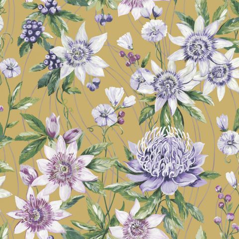 Dutch Wallcoverings First Class Amazonia Passiflora Ochre 91321