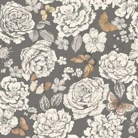 Dutch Wallcoverings The Enchanted Garden Frieda Charcoal Beige 98911