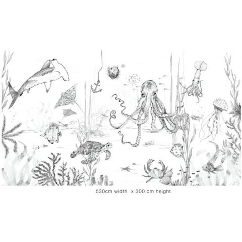 DUTCH WALLCOVERINGS - ANNET WEELINK VOL.1 UNDERWATER WONDERS BLACK/WHITE "REPEATABLE"